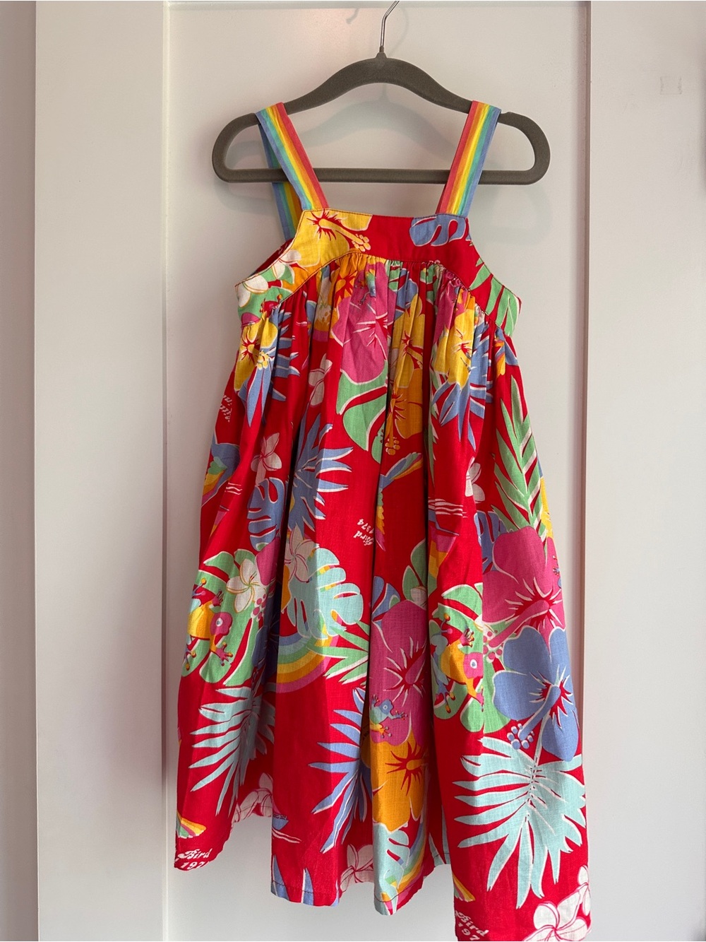 Girls' Red Tropical-Print Sundress with Rainbow Straps - Size 3/4